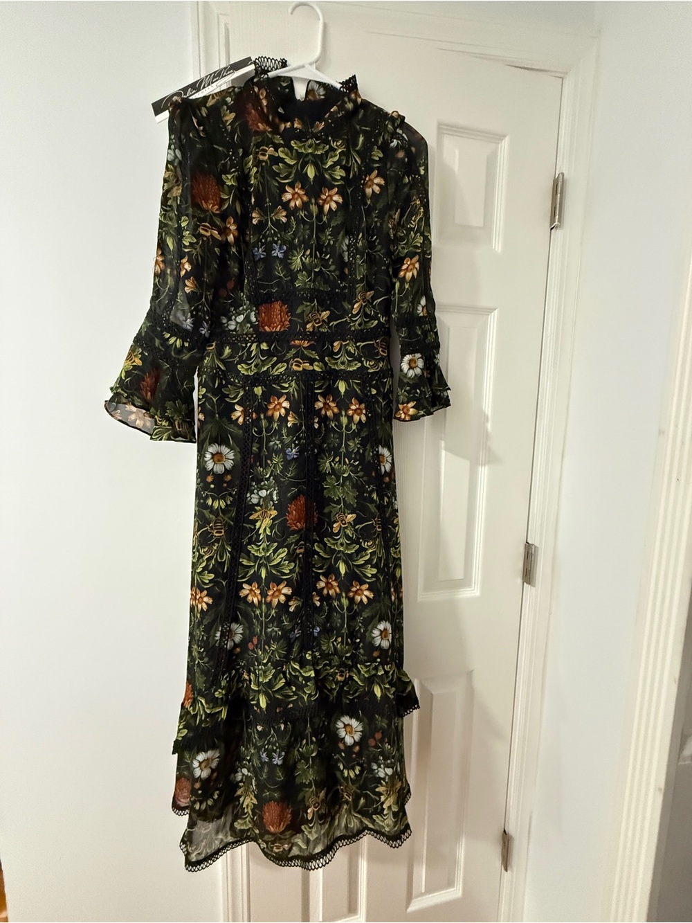 Delia MacAllan Black Floral Sheer High-Neck Blouse